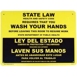 画像1: アメリカン雑貨 看板 プラスチックサインボード 手洗い厳守 State Law/Wash Your Hands CA-15