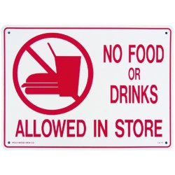 画像1: アメリカン雑貨 看板 プラスチックサインボード 飲食禁止 No Food or Drinks Allowed in Store CA-16