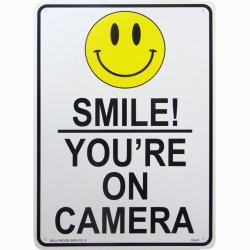 画像1: アメリカン雑貨 看板 プラスチックサインボード Smile! You're On Camera CA-51