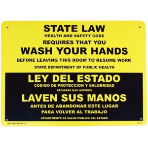 画像: アメリカン雑貨 看板 プラスチックサインボード 手洗い厳守 State Law/Wash Your Hands CA-15