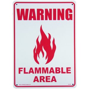 画像: アメリカン雑貨 看板 プラスチックサインボード 注意可燃エリア Warning Flammable Area CA-22