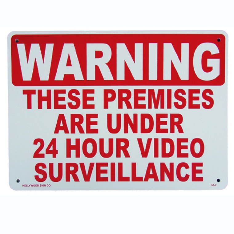 画像1: アメリカン雑貨 看板 プラスチックサインボード 24時間監視中 Warning/24 Hour Video Surveillance CA-02