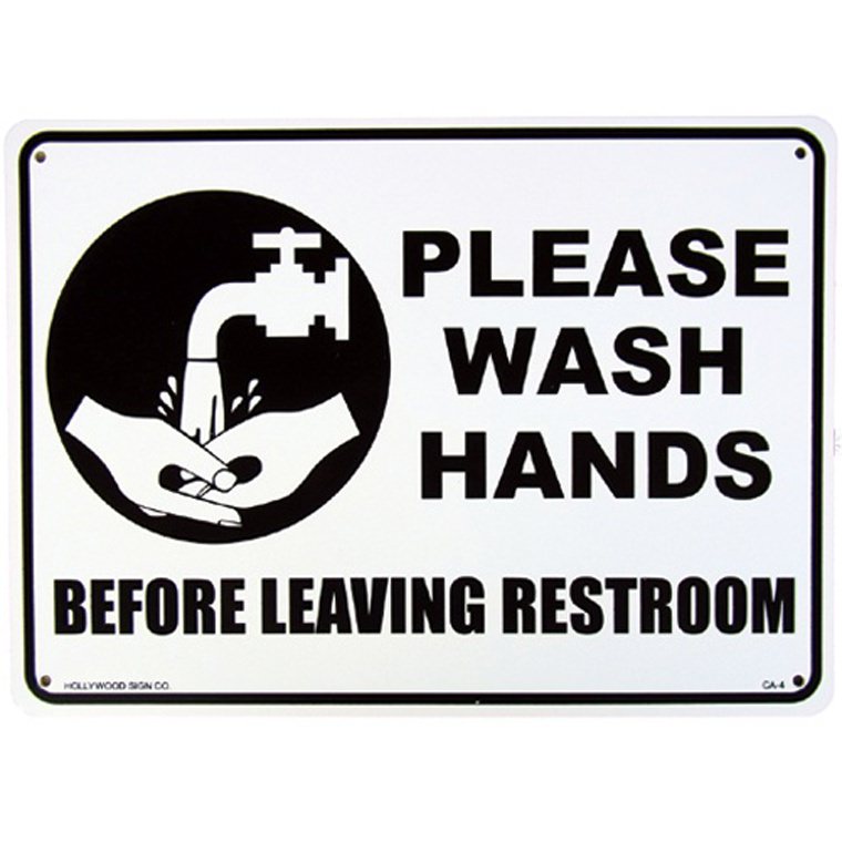 画像1: アメリカン雑貨 看板 プラスチックサインボード トイレの後は手を洗いましょう Please Wash Hands CA-04