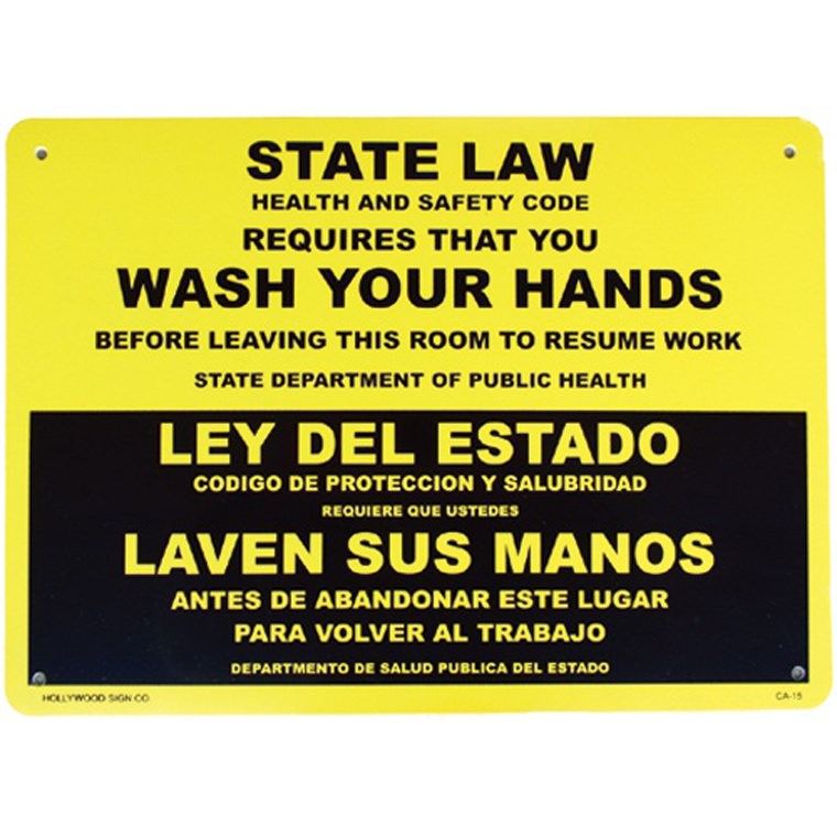 画像1: アメリカン雑貨 看板 プラスチックサインボード 手洗い厳守 State Law/Wash Your Hands CA-15
